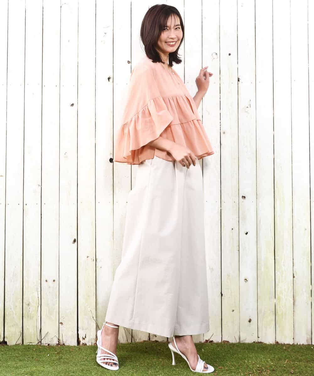 FKLGD36170 MK MICHEL KLEIN(MK ミッシェルクラン) [撥水/洗える]ストレッチツイル プルオンワイドパンツ ベージュ