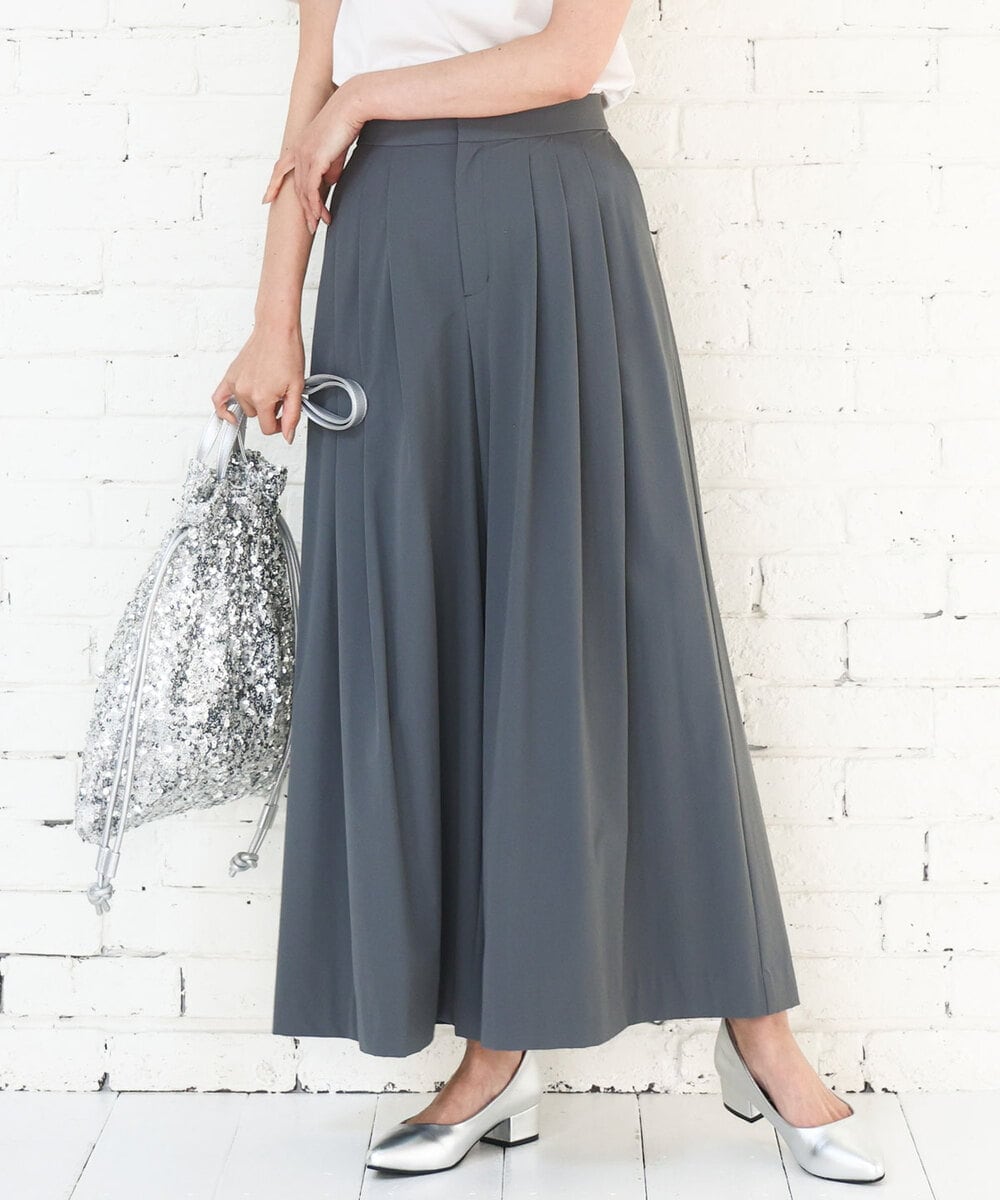 FKLGD37170 MK MICHEL KLEIN(MK ミッシェルクラン) ストレッチ3タックワイドパンツ/洗える ダークグレー