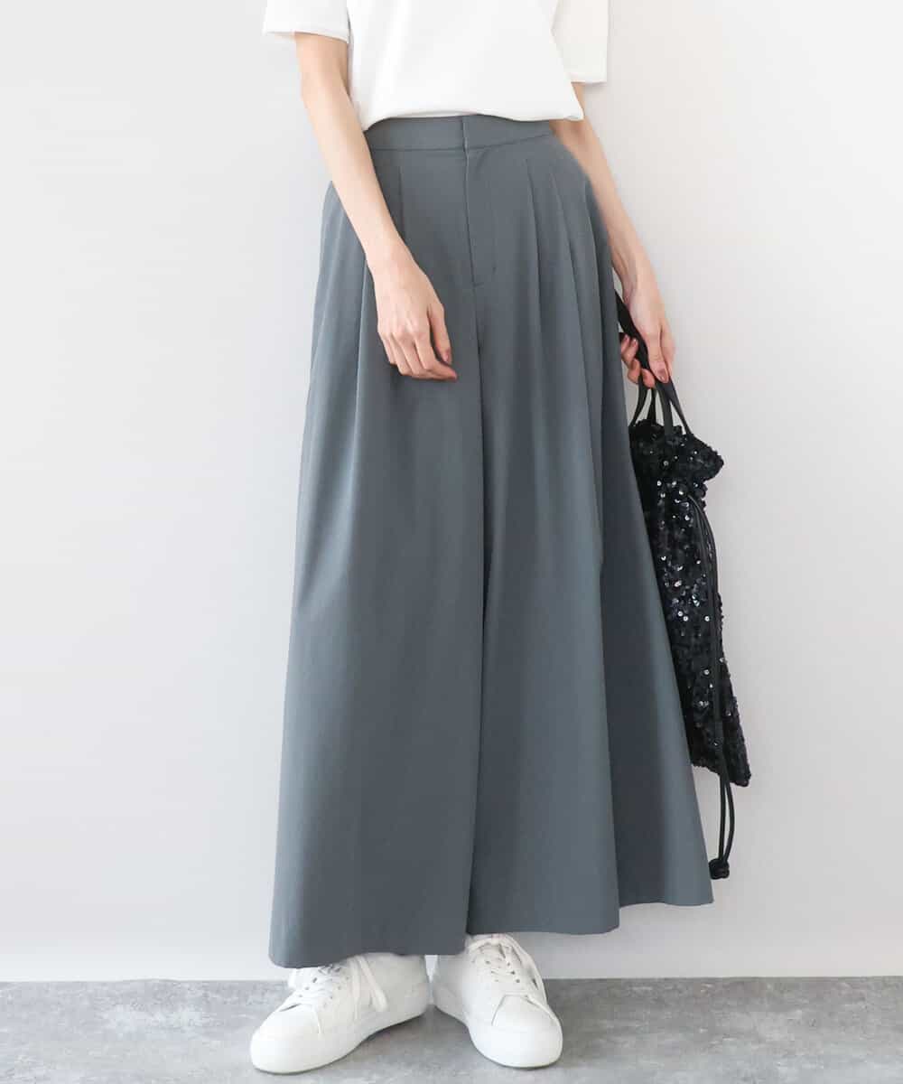 FKLGD37170 MK MICHEL KLEIN(MK ミッシェルクラン) ストレッチ3タックワイドパンツ/洗える ダークグレー