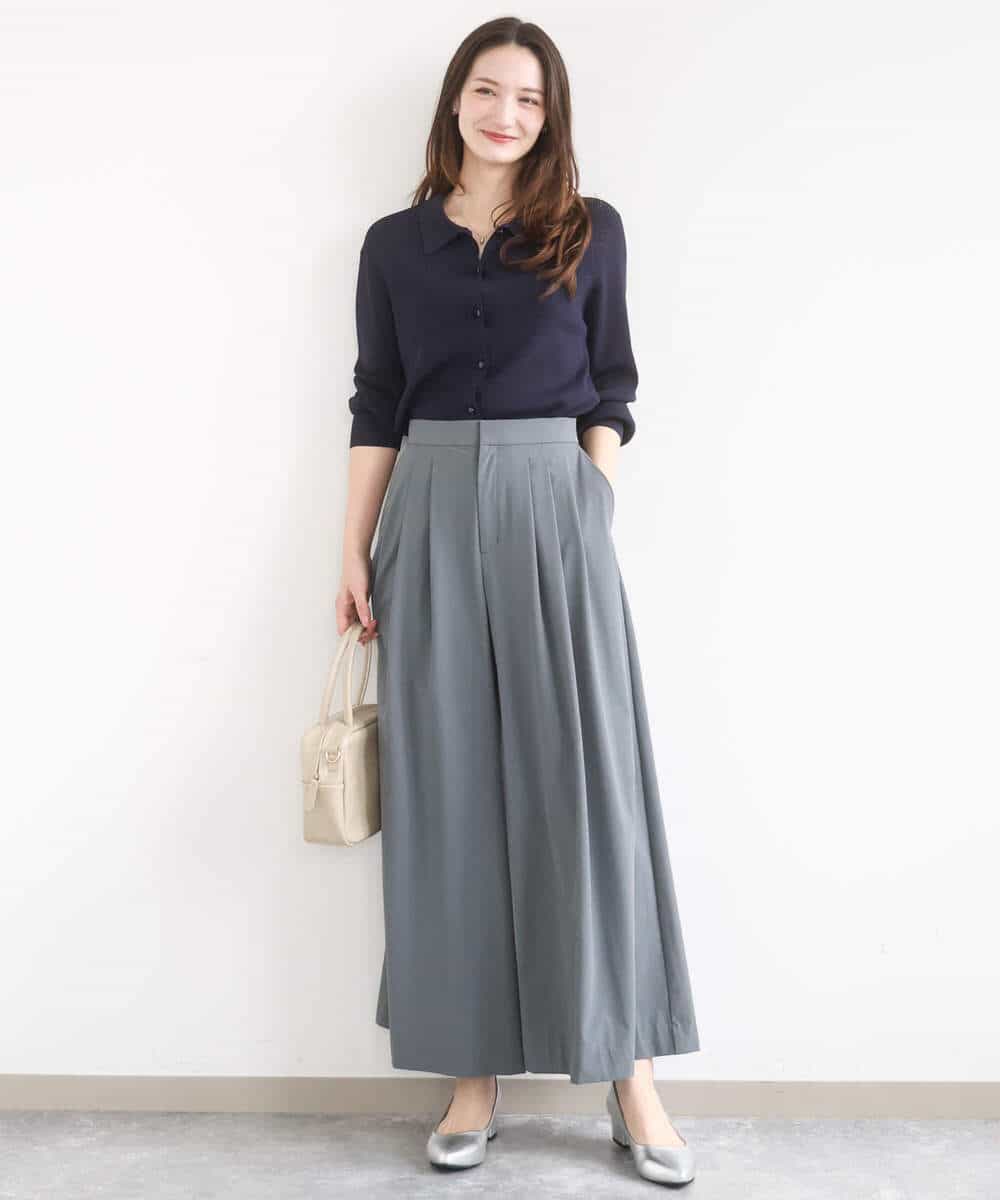 FKLGD37170 MK MICHEL KLEIN(MK ミッシェルクラン) ストレッチ3タックワイドパンツ/洗える ダークグレー