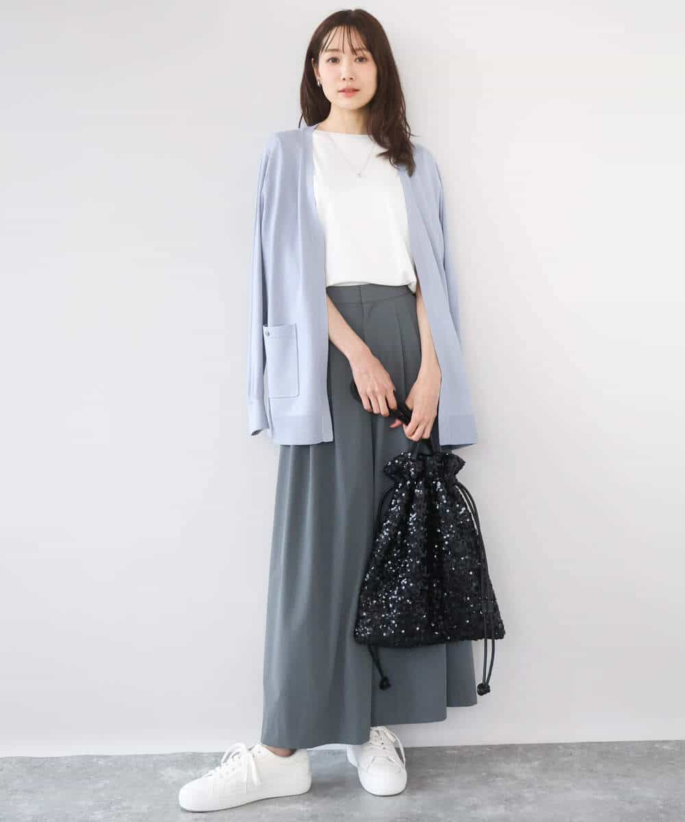 FKLGD37170 MK MICHEL KLEIN(MK ミッシェルクラン) ストレッチ3タックワイドパンツ/洗える ダークグレー