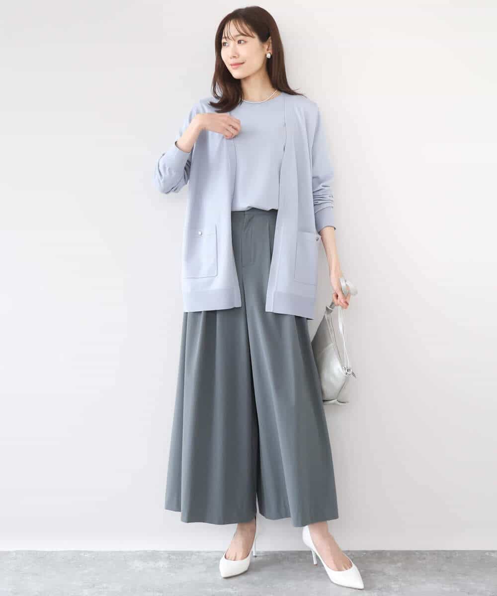 FKLGD37170 MK MICHEL KLEIN(MK ミッシェルクラン) ストレッチ3タックワイドパンツ/洗える ダークグレー