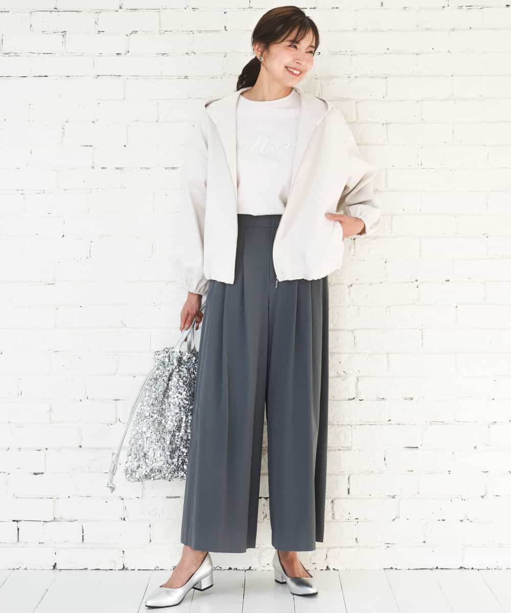 FKLGD37170 MK MICHEL KLEIN(MK ミッシェルクラン) ストレッチ3タックワイドパンツ/洗える ダークグレー