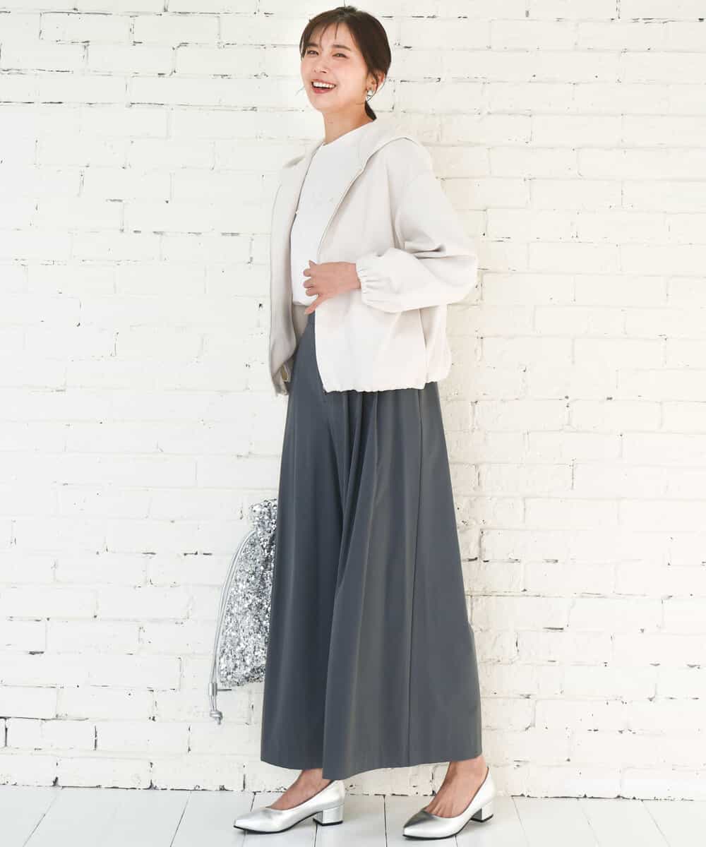 FKLGD37170 MK MICHEL KLEIN(MK ミッシェルクラン) ストレッチ3タックワイドパンツ/洗える ダークグレー