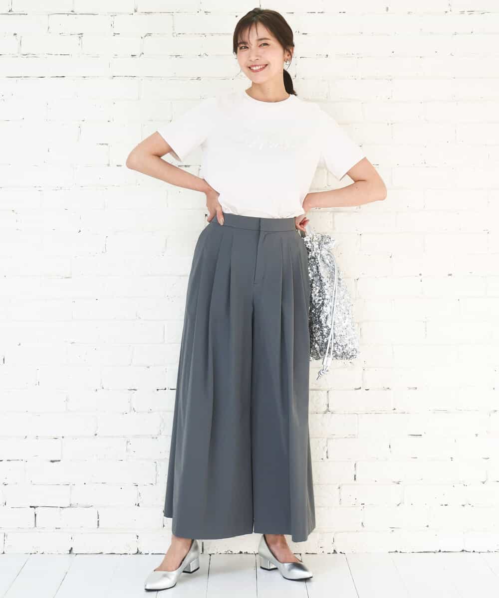 FKLGD37170 MK MICHEL KLEIN(MK ミッシェルクラン) ストレッチ3タックワイドパンツ/洗える ダークグレー