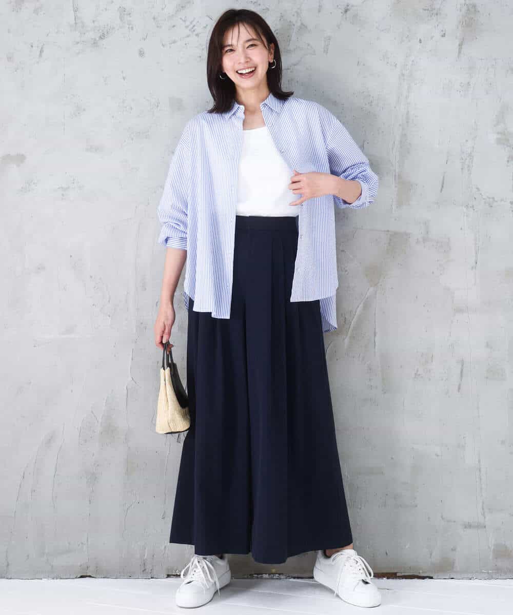 FKLGD37170 MK MICHEL KLEIN(MK ミッシェルクラン) ストレッチ3タックワイドパンツ/洗える ダークグレー