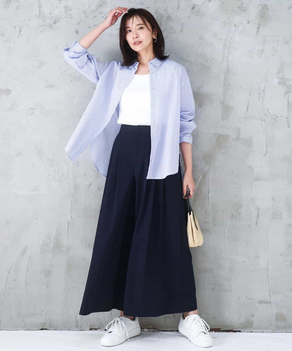 FKLGD37170 MK MICHEL KLEIN(MK ミッシェルクラン) ストレッチ3タックワイドパンツ/洗える ダークグレー