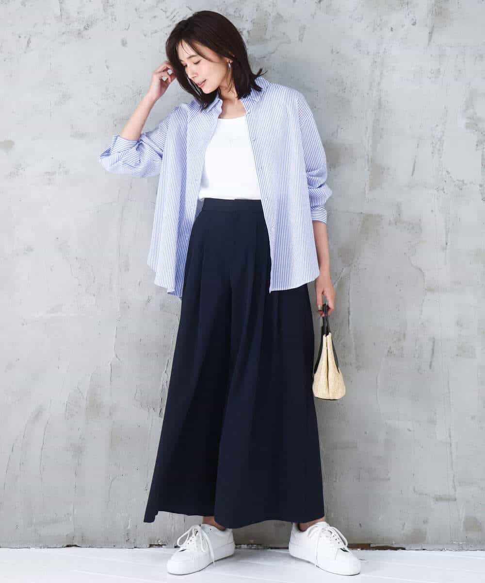 FKLGD37170 MK MICHEL KLEIN(MK ミッシェルクラン) ストレッチ3タックワイドパンツ/洗える ダークグレー