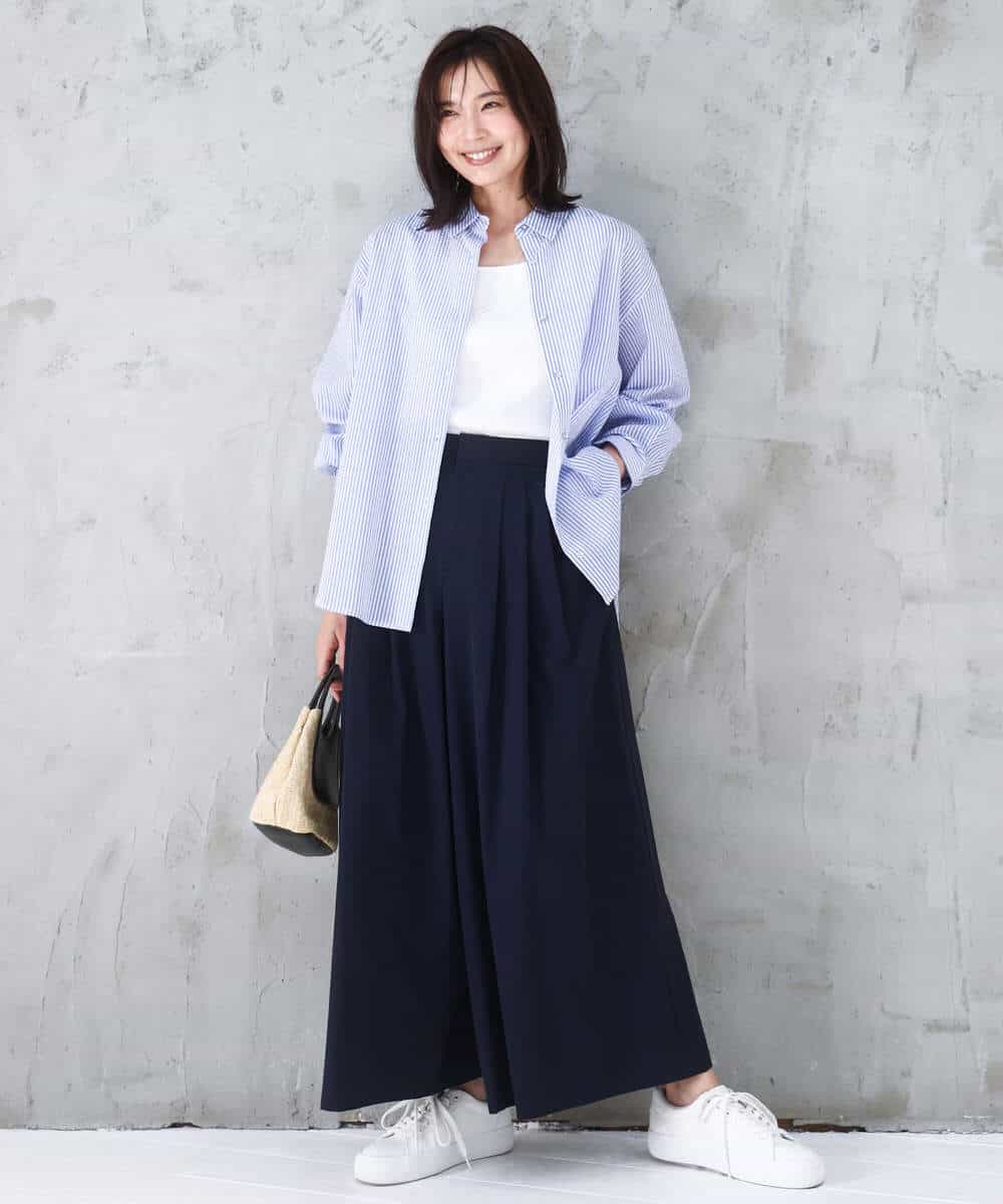 FKLGD37170 MK MICHEL KLEIN(MK ミッシェルクラン) ストレッチ3タックワイドパンツ/洗える ダークグレー