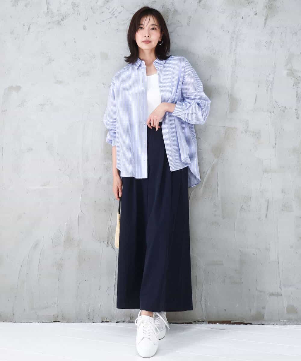 FKLGD37170 MK MICHEL KLEIN(MK ミッシェルクラン) ストレッチ3タックワイドパンツ/洗える ダークグレー