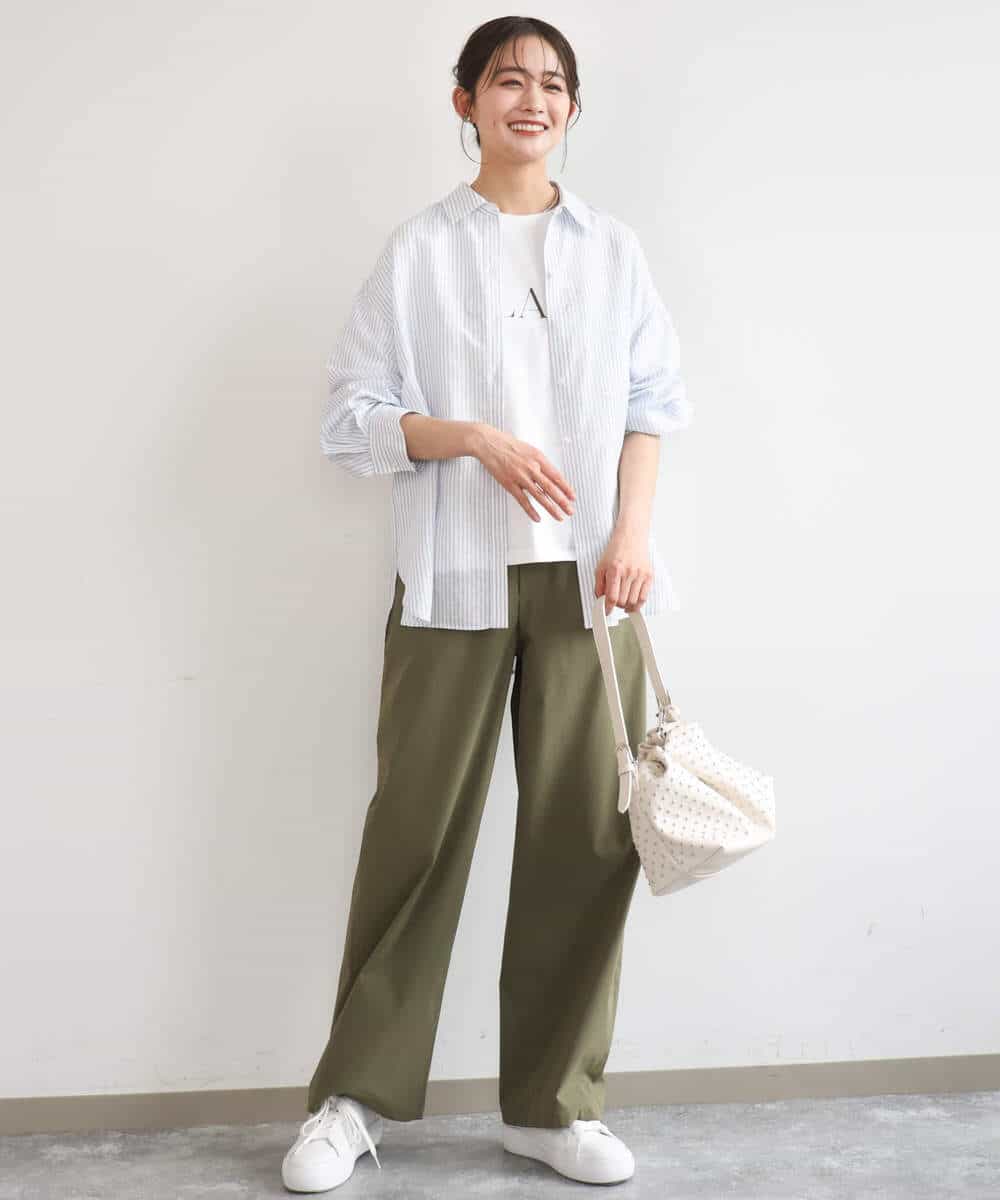 FKLGD40170 MK MICHEL KLEIN(MK ミッシェルクラン) コットンライクストレッチワイドパンツ/抗ピリング/洗える ネイビー