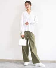 FKLGD40170 MK MICHEL KLEIN(MK ミッシェルクラン) コットンライクストレッチワイドパンツ/抗ピリング/洗える ネイビー