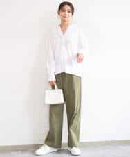 FKLGD40170 MK MICHEL KLEIN(MK ミッシェルクラン) コットンライクストレッチワイドパンツ/抗ピリング/洗える ネイビー