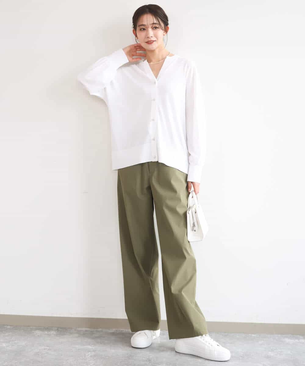 FKLGD40170 MK MICHEL KLEIN(MK ミッシェルクラン) コットンライクストレッチワイドパンツ/抗ピリング/洗える ネイビー