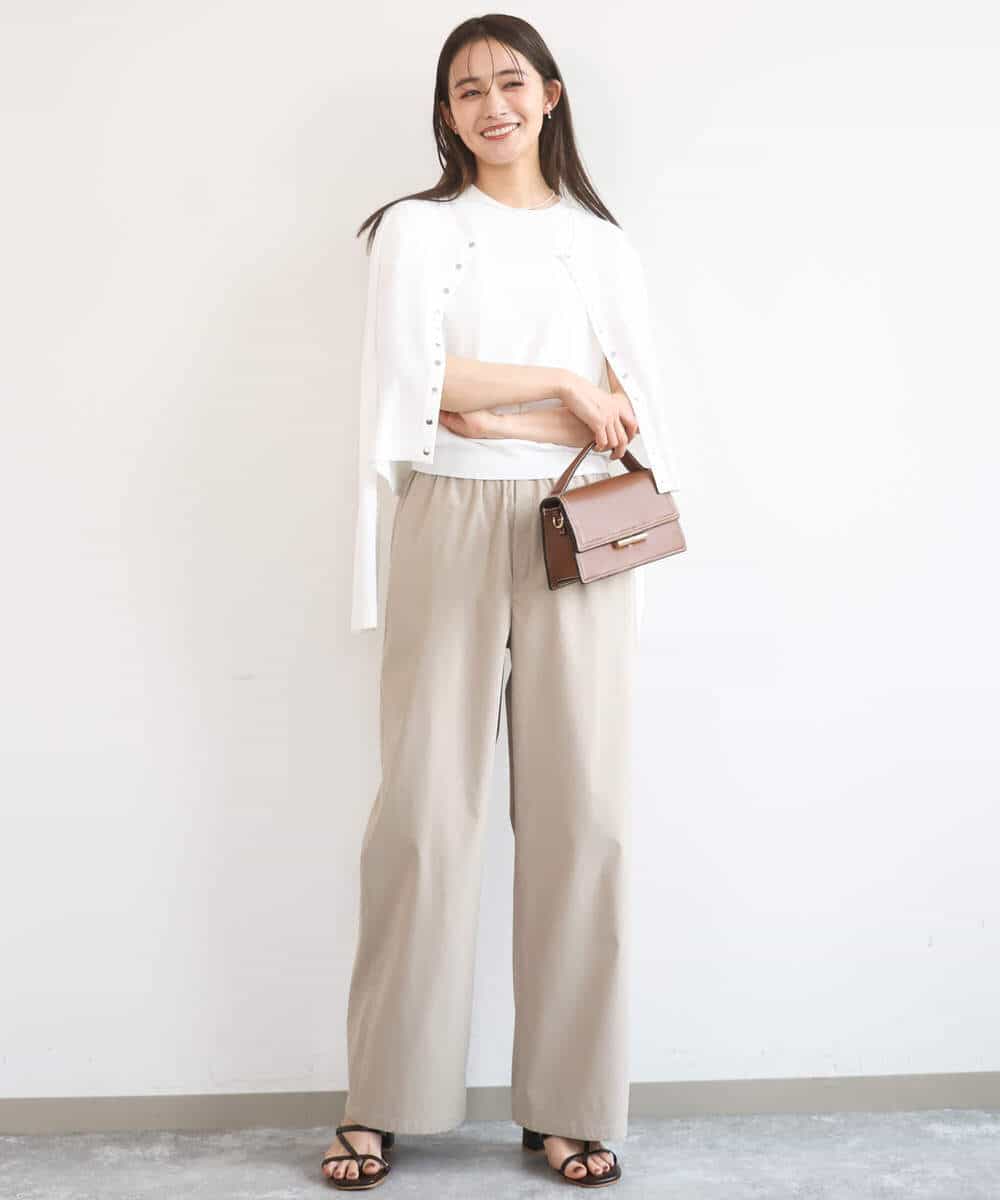 FKLGD40170 MK MICHEL KLEIN(MK ミッシェルクラン) コットンライクストレッチワイドパンツ/抗ピリング/洗える ネイビー