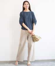 FKLGD40170 MK MICHEL KLEIN(MK ミッシェルクラン) コットンライクストレッチワイドパンツ/抗ピリング/洗える ネイビー