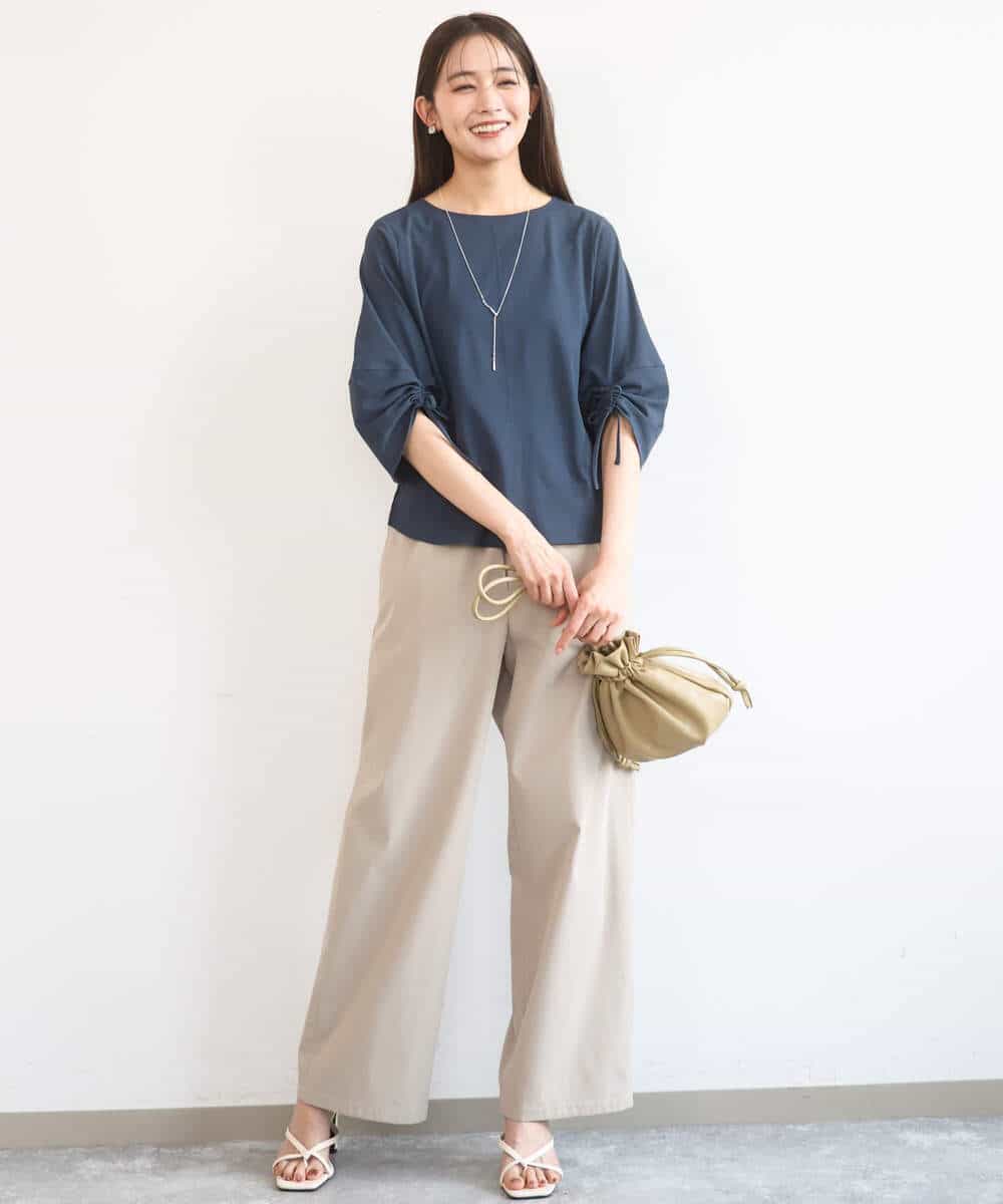 FKLGD40170 MK MICHEL KLEIN(MK ミッシェルクラン) コットンライクストレッチワイドパンツ/抗ピリング/洗える ネイビー