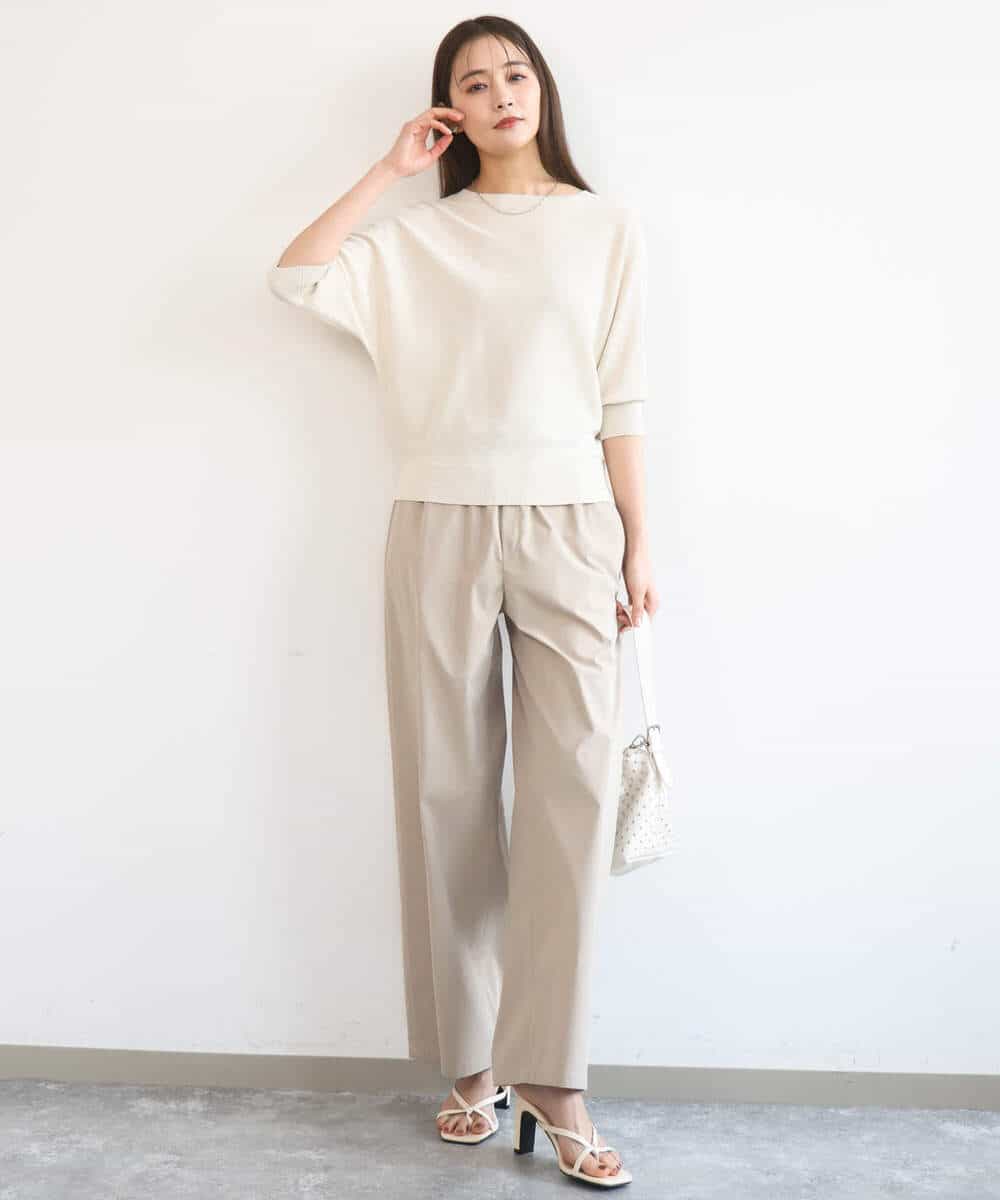 FKLGD40170 MK MICHEL KLEIN(MK ミッシェルクラン) コットンライクストレッチワイドパンツ/抗ピリング/洗える ネイビー