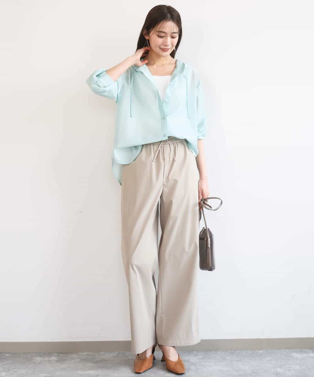 FKLGD40170 MK MICHEL KLEIN(MK ミッシェルクラン) コットンライクストレッチワイドパンツ/抗ピリング/洗える ネイビー