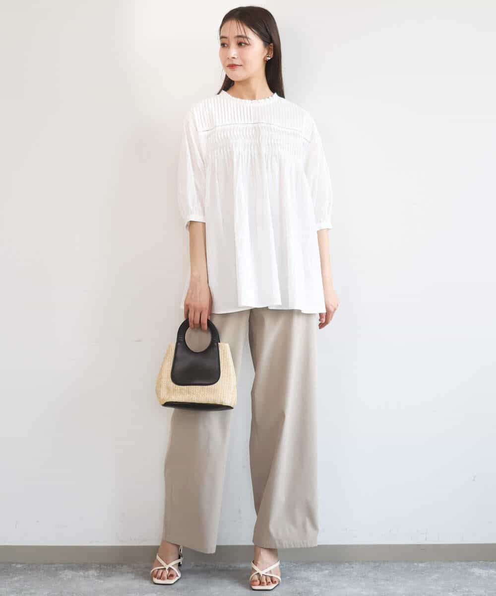 FKLGD40170 MK MICHEL KLEIN(MK ミッシェルクラン) コットンライクストレッチワイドパンツ/抗ピリング/洗える ネイビー