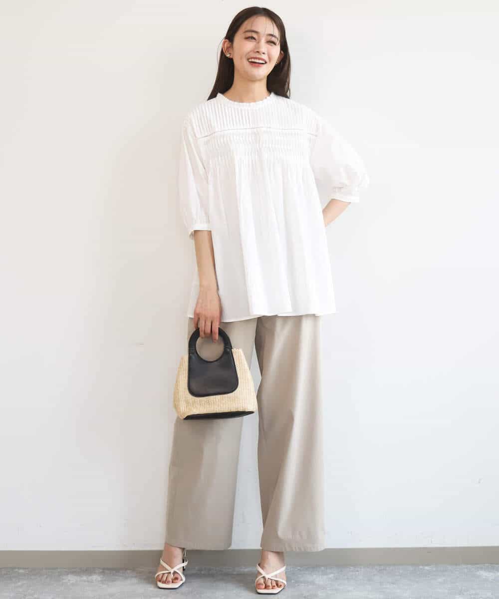 FKLGD40170 MK MICHEL KLEIN(MK ミッシェルクラン) コットンライクストレッチワイドパンツ/抗ピリング/洗える ネイビー