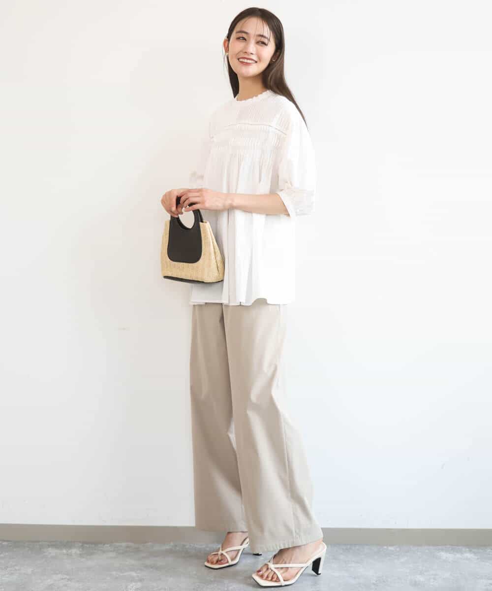 FKLGD40170 MK MICHEL KLEIN(MK ミッシェルクラン) コットンライクストレッチワイドパンツ/抗ピリング/洗える ネイビー