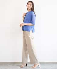 FKLGD40170 MK MICHEL KLEIN(MK ミッシェルクラン) コットンライクストレッチワイドパンツ/抗ピリング/洗える ネイビー