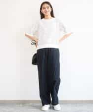 FKLGD40170 MK MICHEL KLEIN(MK ミッシェルクラン) コットンライクストレッチワイドパンツ/抗ピリング/洗える ネイビー