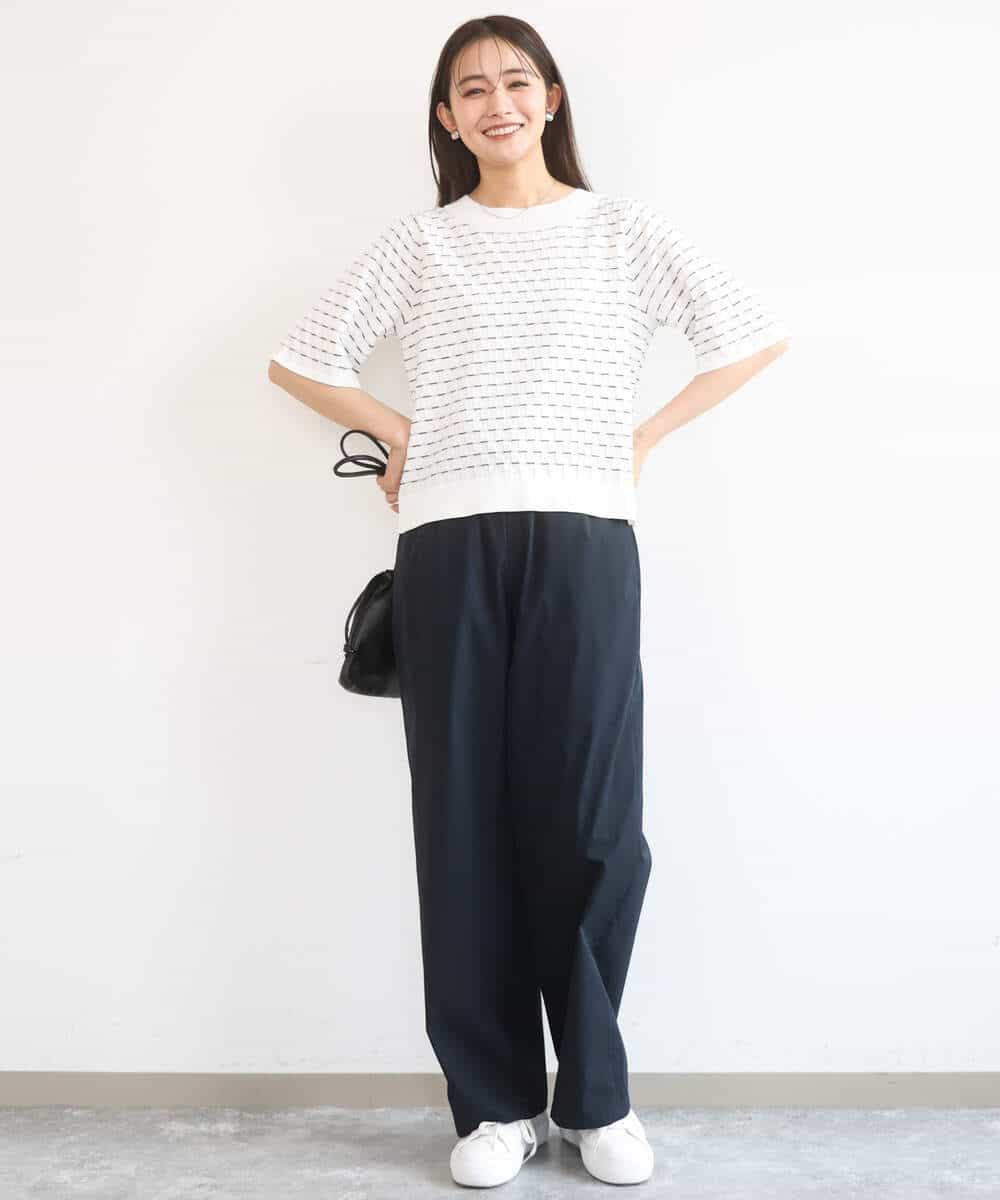 FKLGD40170 MK MICHEL KLEIN(MK ミッシェルクラン) コットンライクストレッチワイドパンツ/抗ピリング/洗える ネイビー