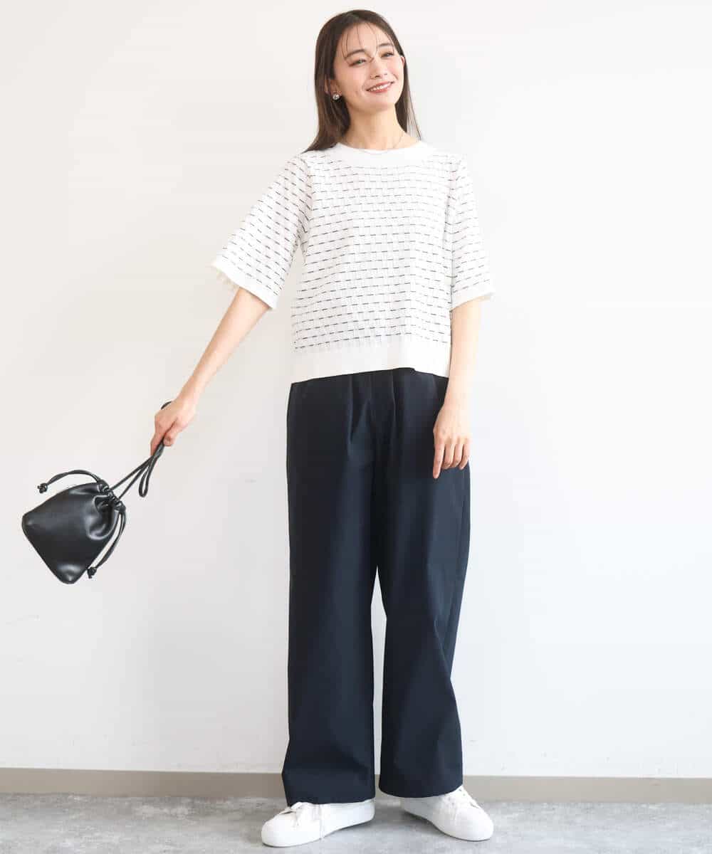 FKLGD40170 MK MICHEL KLEIN(MK ミッシェルクラン) コットンライクストレッチワイドパンツ/抗ピリング/洗える ネイビー