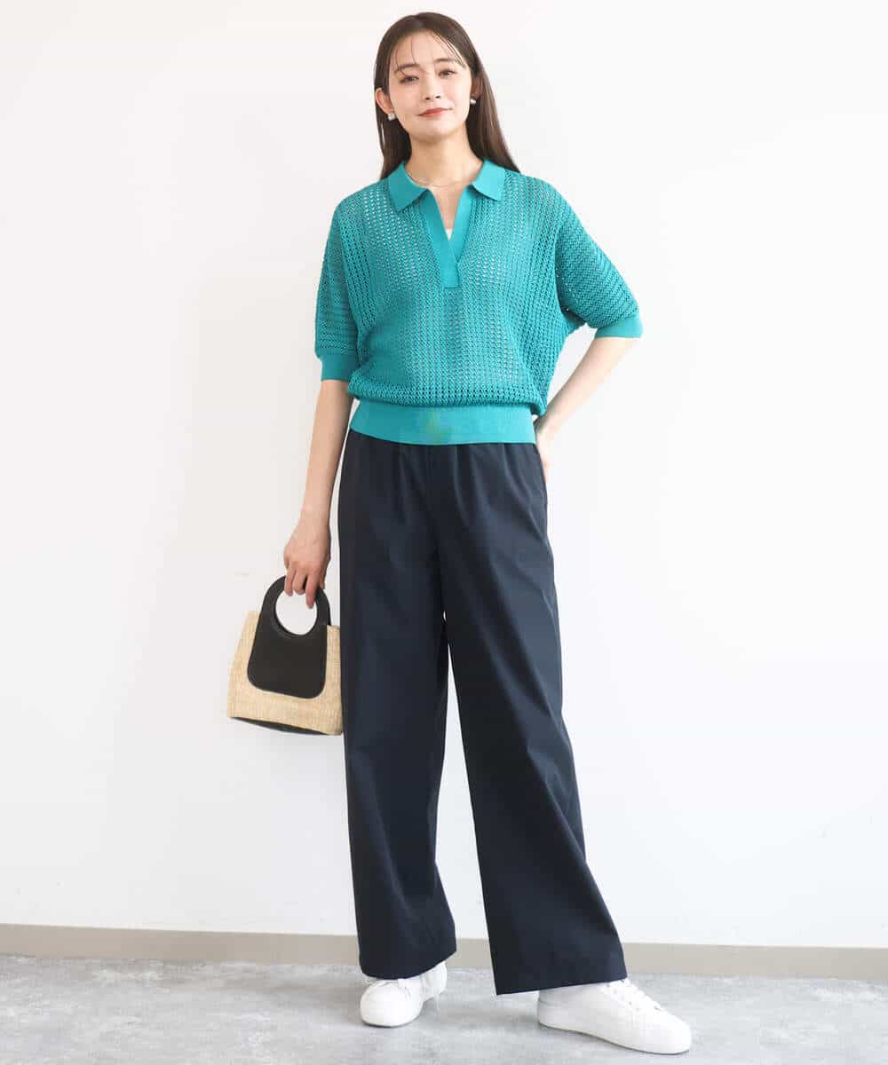 FKLGD40170 MK MICHEL KLEIN(MK ミッシェルクラン) コットンライクストレッチワイドパンツ/抗ピリング/洗える ネイビー