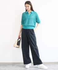 FKLGD40170 MK MICHEL KLEIN(MK ミッシェルクラン) コットンライクストレッチワイドパンツ/抗ピリング/洗える ネイビー