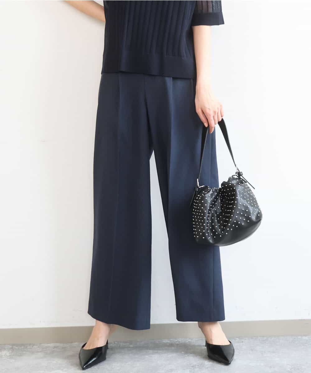 FKLGD46180 MK MICHEL KLEIN(MK ミッシェルクラン) バイオヴィンテージツイル ワイドストレートパンツ/接触冷感/UVカット/速乾/洗える ネイビー