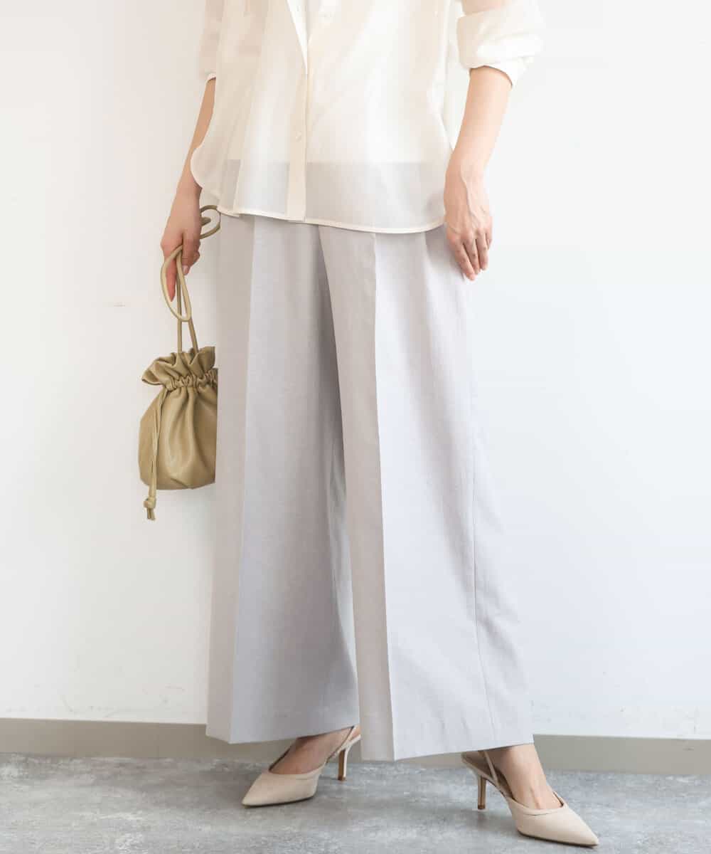 FKLGD46180 MK MICHEL KLEIN(MK ミッシェルクラン) バイオヴィンテージツイル ワイドストレートパンツ/接触冷感/UVカット/速乾/洗える グレージュ