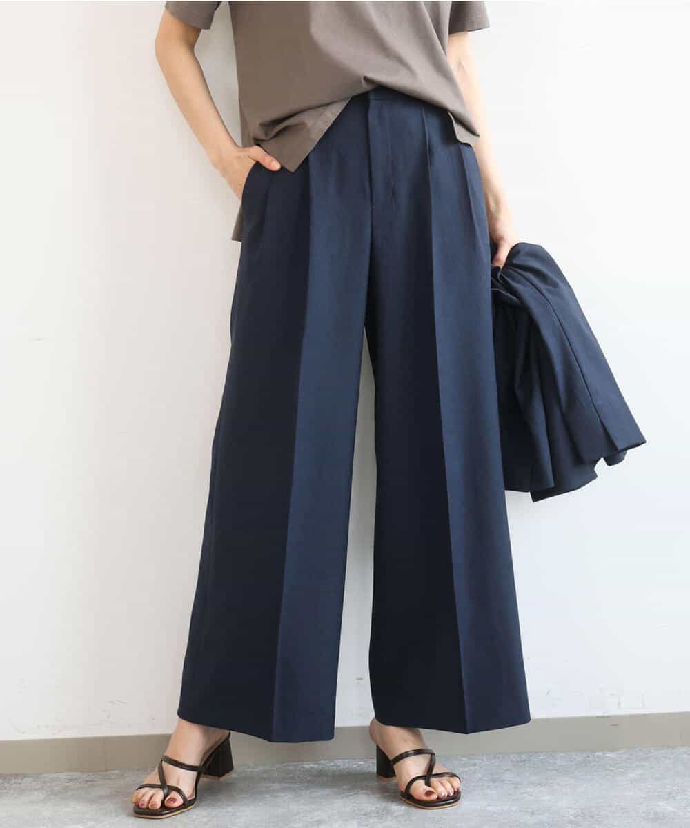 FKLGD46180 MK MICHEL KLEIN(MK ミッシェルクラン) バイオヴィンテージツイル ワイドストレートパンツ/接触冷感/UVカット/速乾/洗える グレージュ