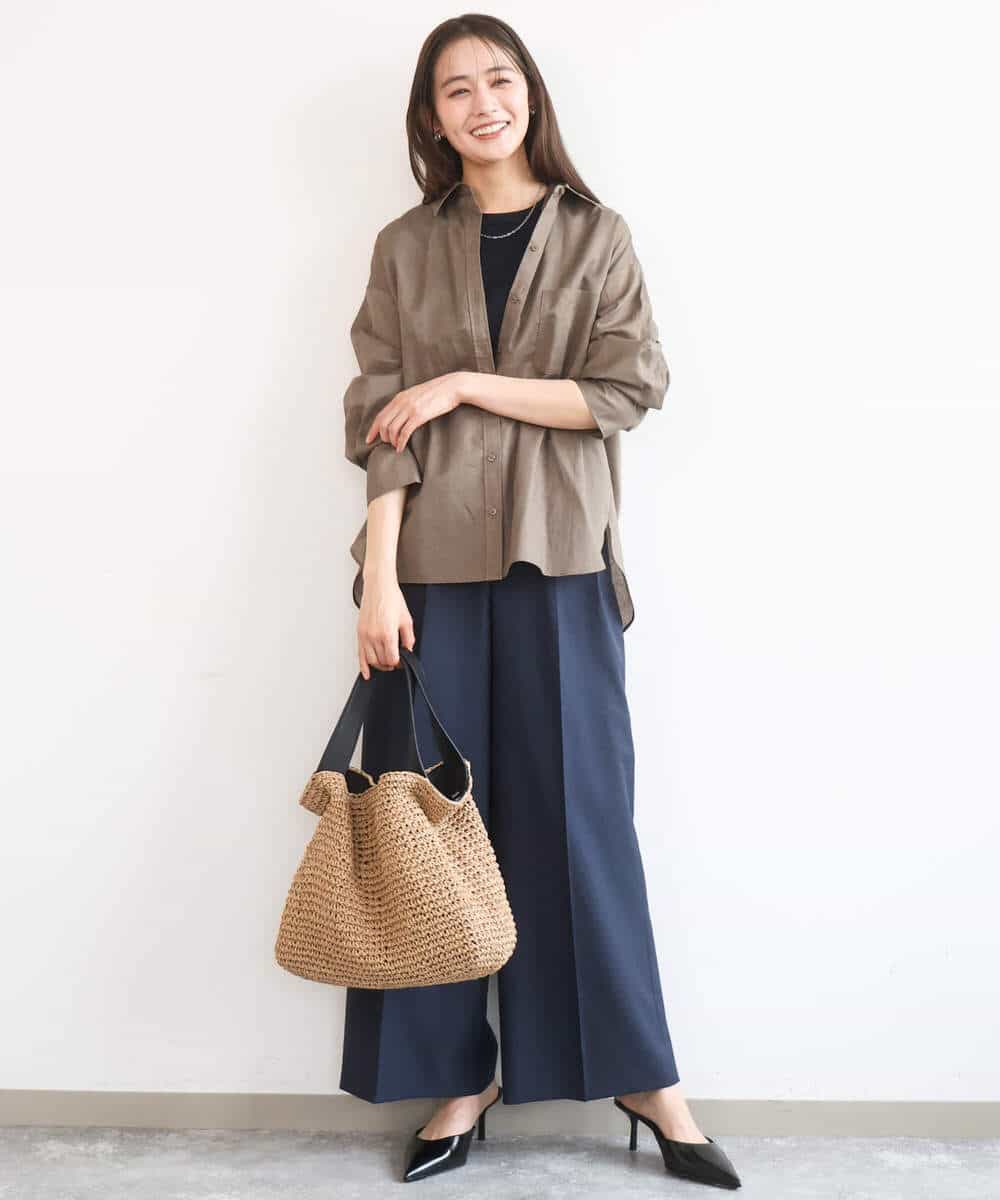 FKLGD46180 MK MICHEL KLEIN(MK ミッシェルクラン) バイオヴィンテージツイル ワイドストレートパンツ/接触冷感/UVカット/速乾/洗える グレージュ