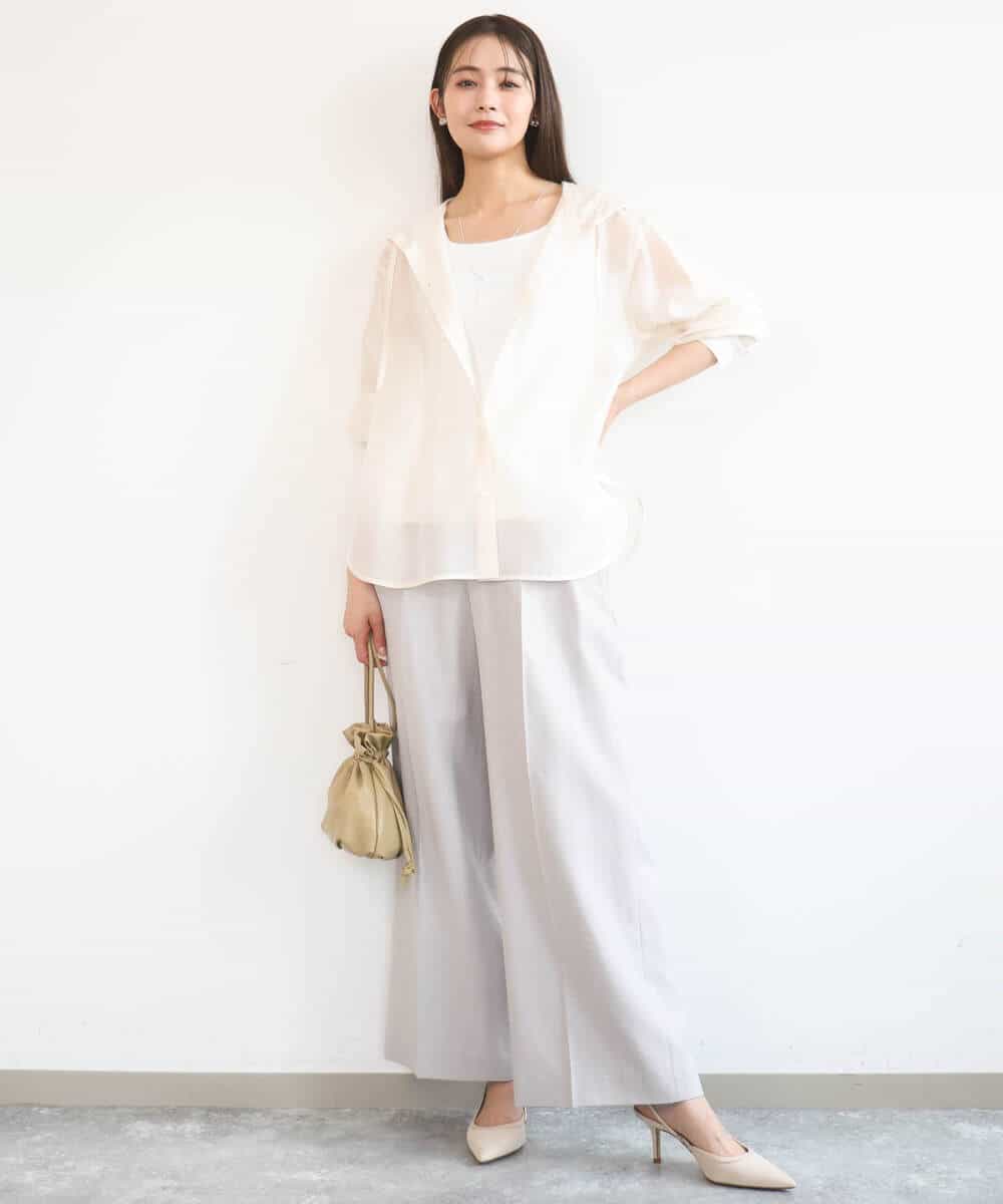 FKLGD46180 MK MICHEL KLEIN(MK ミッシェルクラン) バイオヴィンテージツイル ワイドストレートパンツ/接触冷感/UVカット/速乾/洗える グレージュ