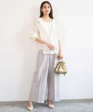 FKLGD46180 MK MICHEL KLEIN(MK ミッシェルクラン) バイオヴィンテージツイル ワイドストレートパンツ/接触冷感/UVカット/速乾/洗える グレージュ