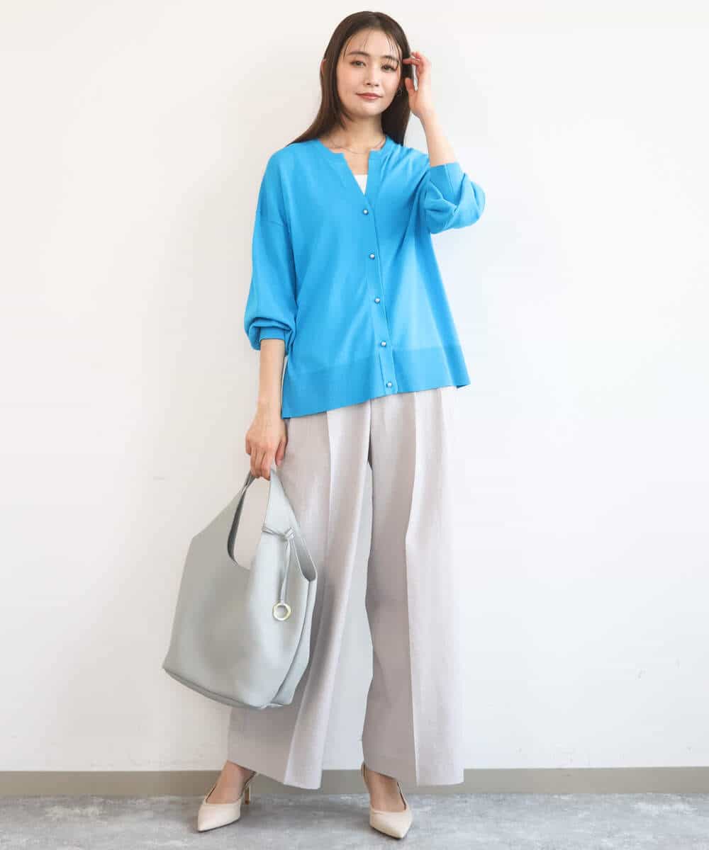 FKLGD46180 MK MICHEL KLEIN(MK ミッシェルクラン) バイオヴィンテージツイル ワイドストレートパンツ/接触冷感/UVカット/速乾/洗える グレージュ