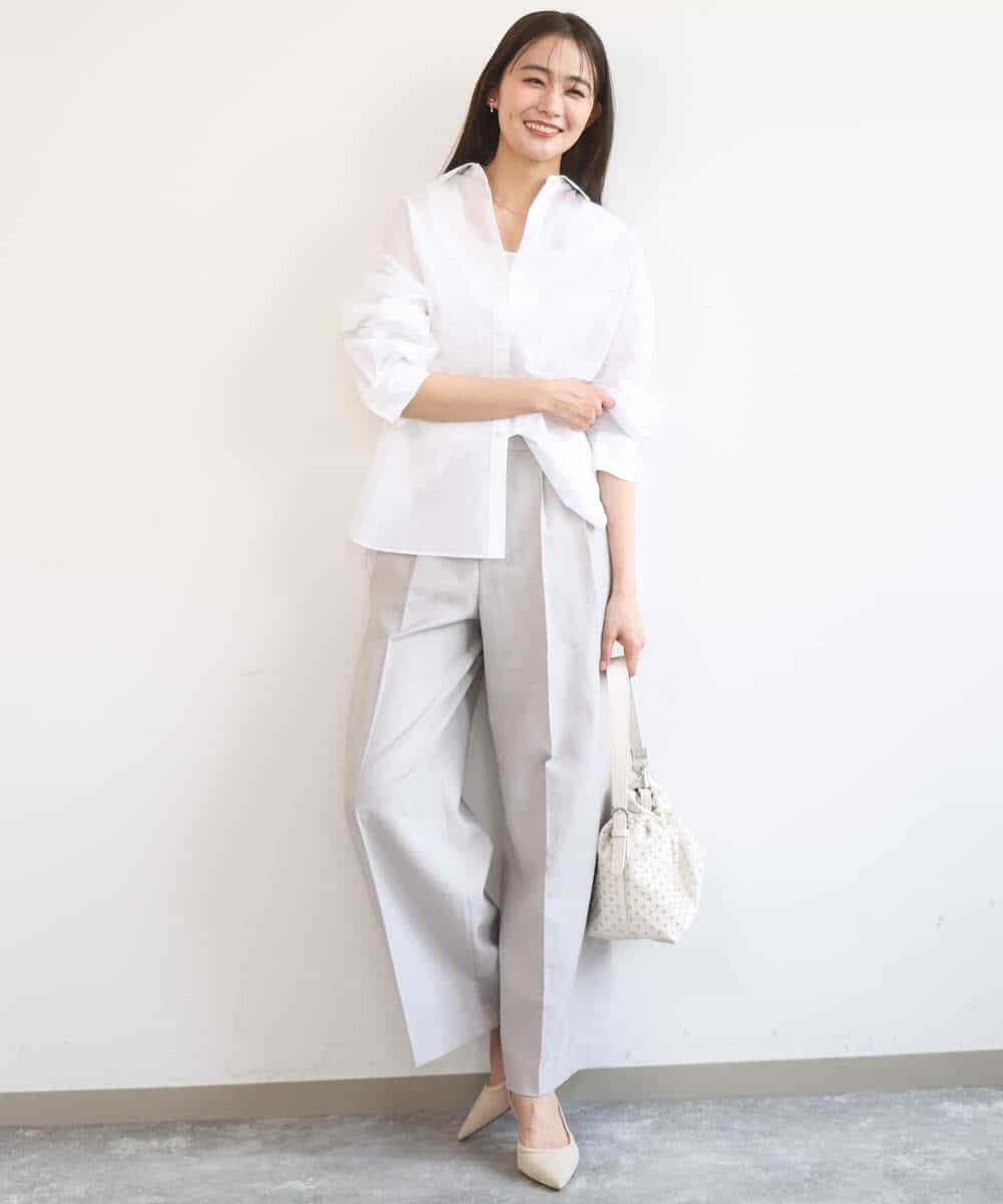 FKLGD46180 MK MICHEL KLEIN(MK ミッシェルクラン) バイオヴィンテージツイル ワイドストレートパンツ/接触冷感/UVカット/速乾/洗える グレージュ