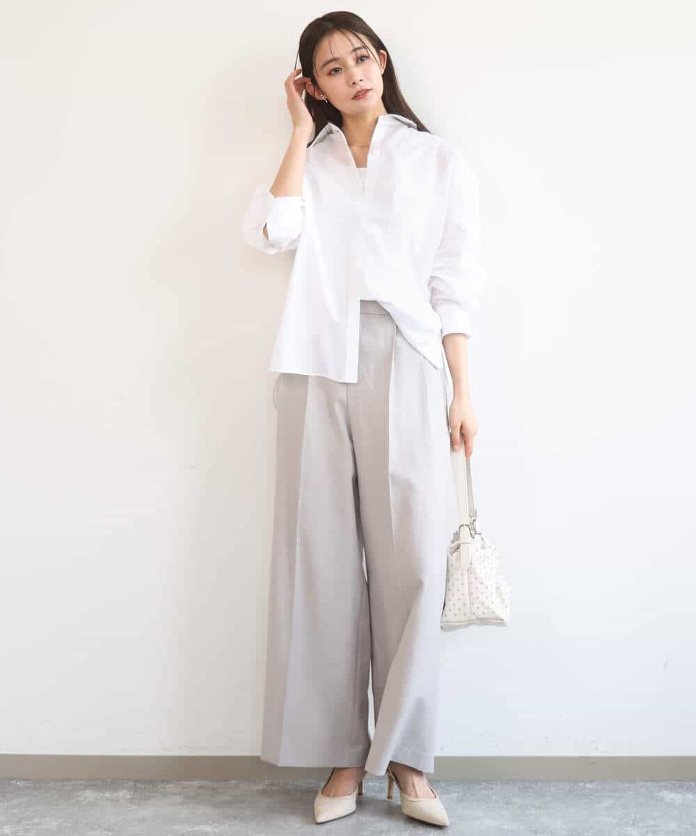 FKLGD46180 MK MICHEL KLEIN(MK ミッシェルクラン) バイオヴィンテージツイル ワイドストレートパンツ/接触冷感/UVカット/速乾/洗える グレージュ