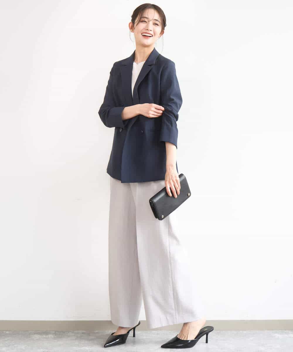 FKLGD46180 MK MICHEL KLEIN(MK ミッシェルクラン) バイオヴィンテージツイル ワイドストレートパンツ/接触冷感/UVカット/速乾/洗える グレージュ