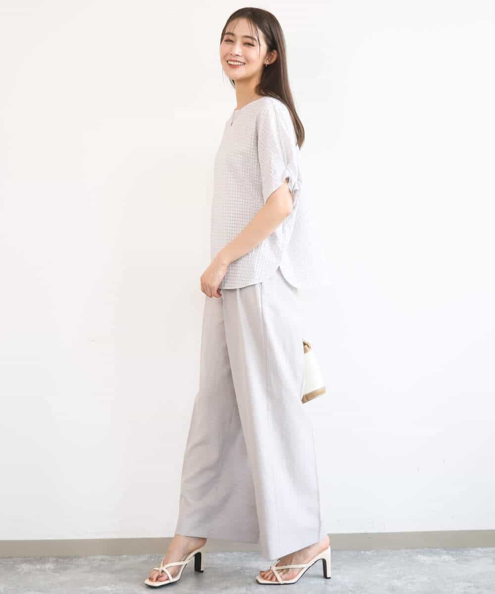 FKLGD46180 MK MICHEL KLEIN(MK ミッシェルクラン) バイオヴィンテージツイル ワイドストレートパンツ/接触冷感/UVカット/速乾/洗える グレージュ