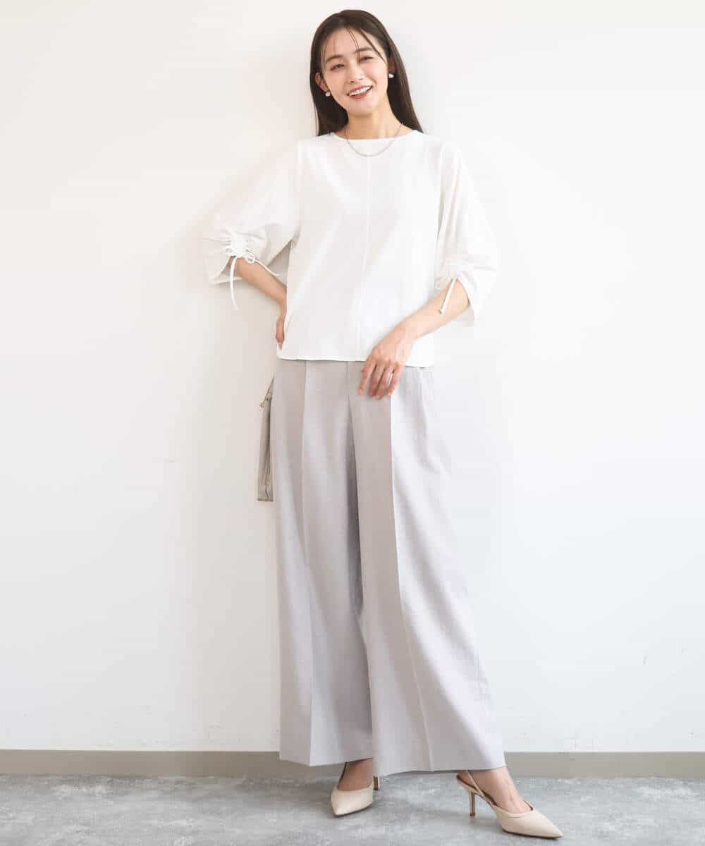 FKLGD46180 MK MICHEL KLEIN(MK ミッシェルクラン) バイオヴィンテージツイル ワイドストレートパンツ/接触冷感/UVカット/速乾/洗える グレージュ