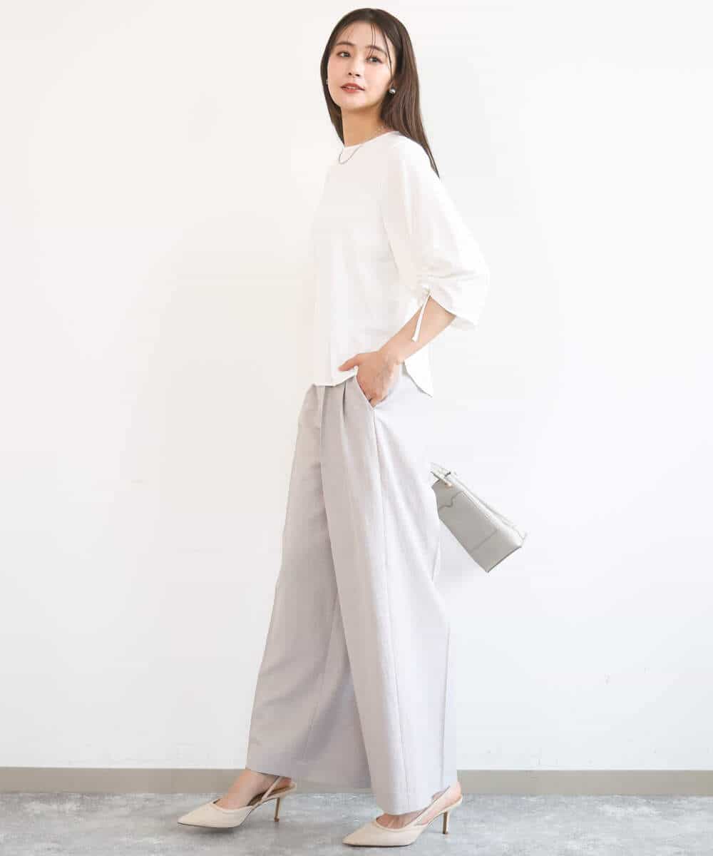 FKLGD46180 MK MICHEL KLEIN(MK ミッシェルクラン) バイオヴィンテージツイル ワイドストレートパンツ/接触冷感/UVカット/速乾/洗える グレージュ