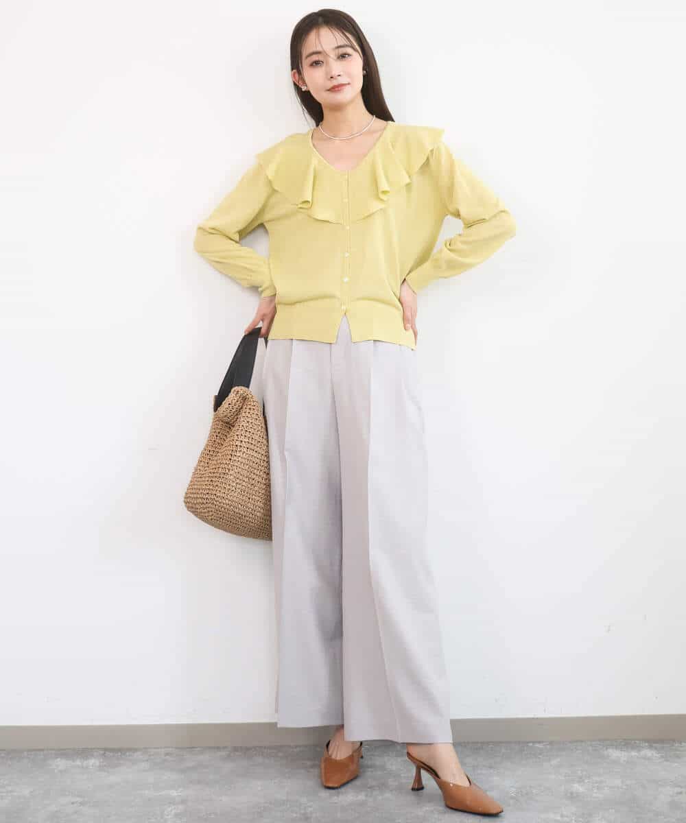 FKLGD46180 MK MICHEL KLEIN(MK ミッシェルクラン) バイオヴィンテージツイル ワイドストレートパンツ/接触冷感/UVカット/速乾/洗える グレージュ