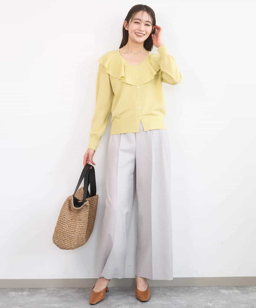 FKLGD46180 MK MICHEL KLEIN(MK ミッシェルクラン) バイオヴィンテージツイル ワイドストレートパンツ/接触冷感/UVカット/速乾/洗える グレージュ