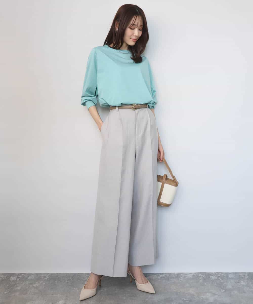 FKLGD46180 MK MICHEL KLEIN(MK ミッシェルクラン) バイオヴィンテージツイル ワイドストレートパンツ/接触冷感/UVカット/速乾/洗える グレージュ