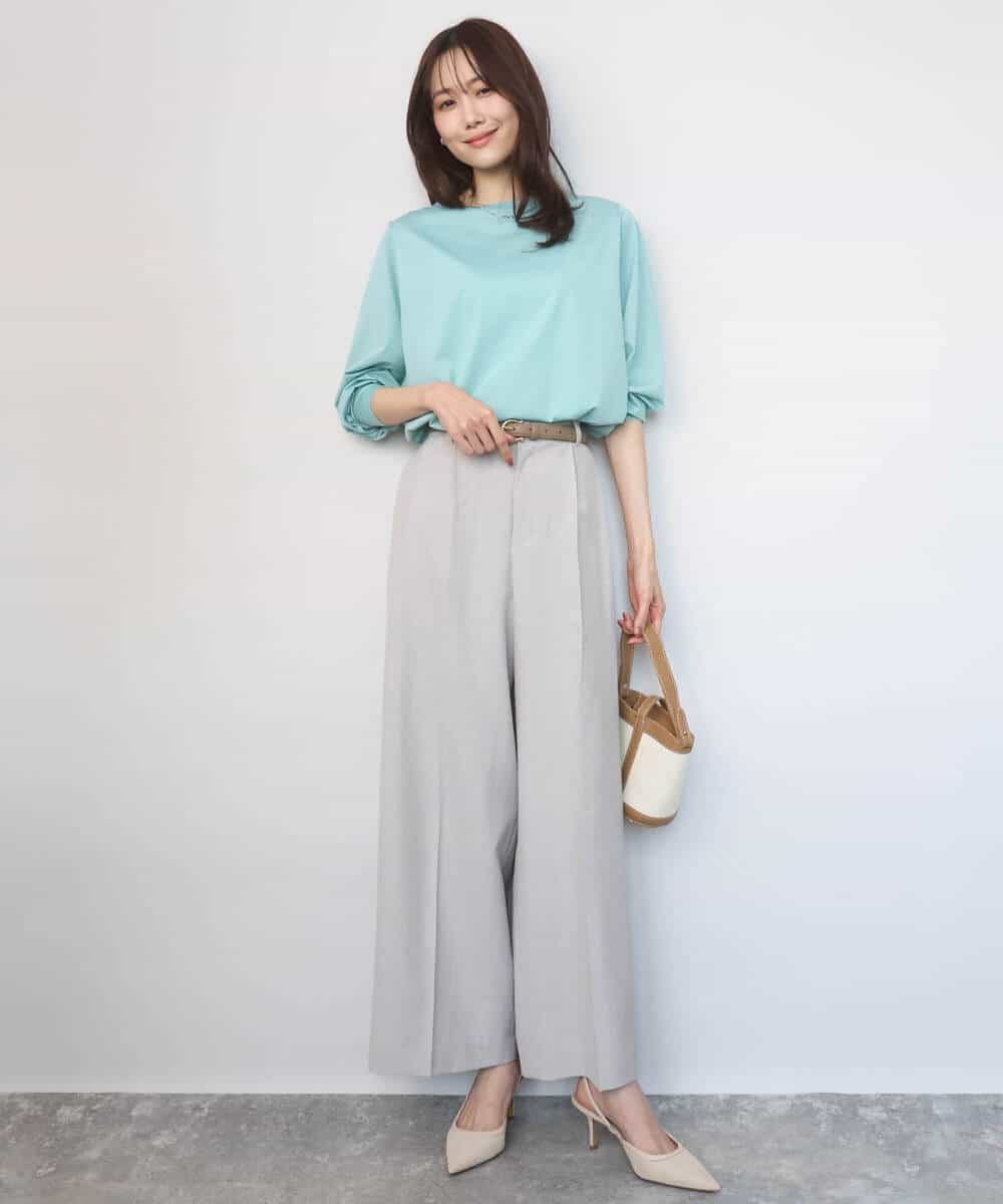 FKLGD46180 MK MICHEL KLEIN(MK ミッシェルクラン) バイオヴィンテージツイル ワイドストレートパンツ/接触冷感/UVカット/速乾/洗える グレージュ