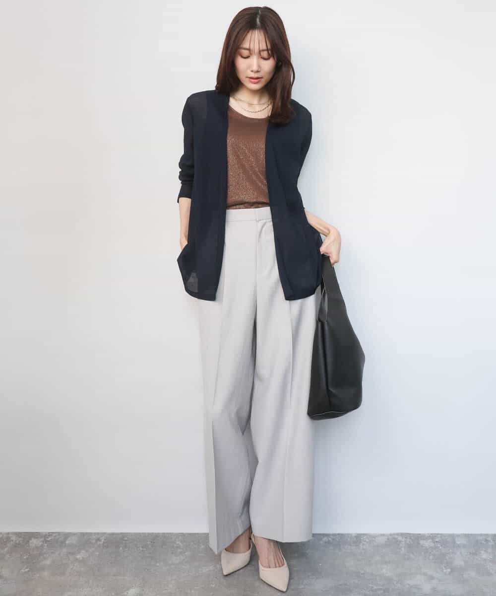 FKLGD46180 MK MICHEL KLEIN(MK ミッシェルクラン) バイオヴィンテージツイル ワイドストレートパンツ/接触冷感/UVカット/速乾/洗える グレージュ